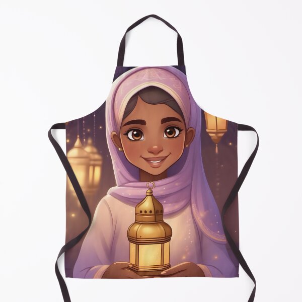 Item preview, Cute Muslim Girl Holding Ramadan Lantern with Festive Decorations Illustration designed and sold by WowDezign.