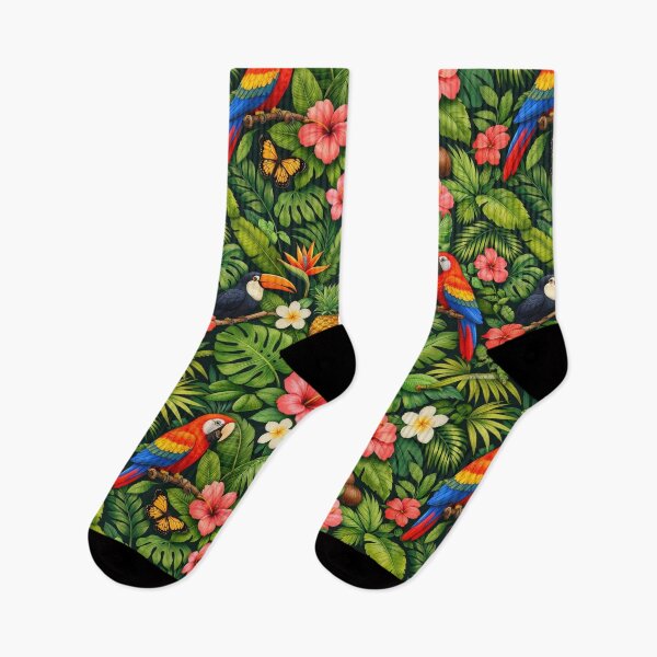 Artikelvorschau, Illustration eines tropischen Dschungels mit Papageien und Blumen entworfen und verkauft von juthamas8426.