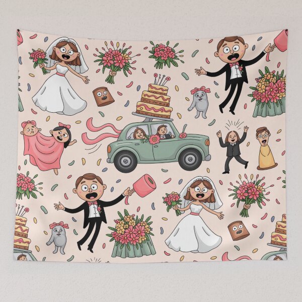 Item preview, Chaotic Wide-Eyed Wedding Celebration - Fun Just Married Pattern designed and sold by Midnight Veil Designs.