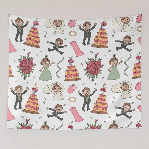 Item preview, Whimsical Wedding Party Celebration - Green Dress Bride & Jumping Groom Pattern designed and sold by Midnight Veil Designs.
