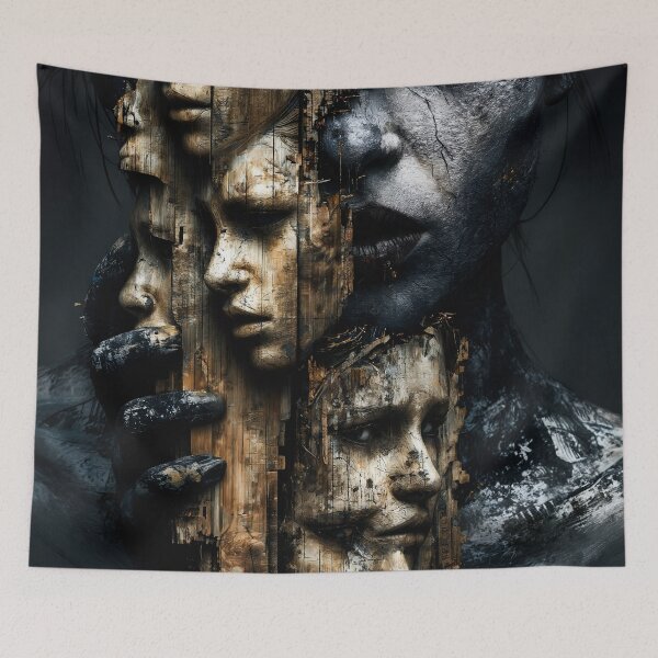 Item preview, Fragmented Faces Carved Into Wooden Pillar designed and sold by Insomnia Art Designs.