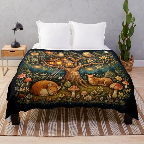 Item preview, Scandinavian Folk Art - Nordic Treehouse Nights designed and sold by Myra365Art.