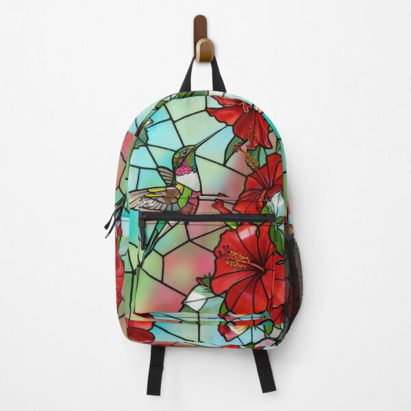 Item preview, Stained Glass Hummingbird with Red Hibiscus Flowers Spring Love designed and sold by Ciervo Primavera.