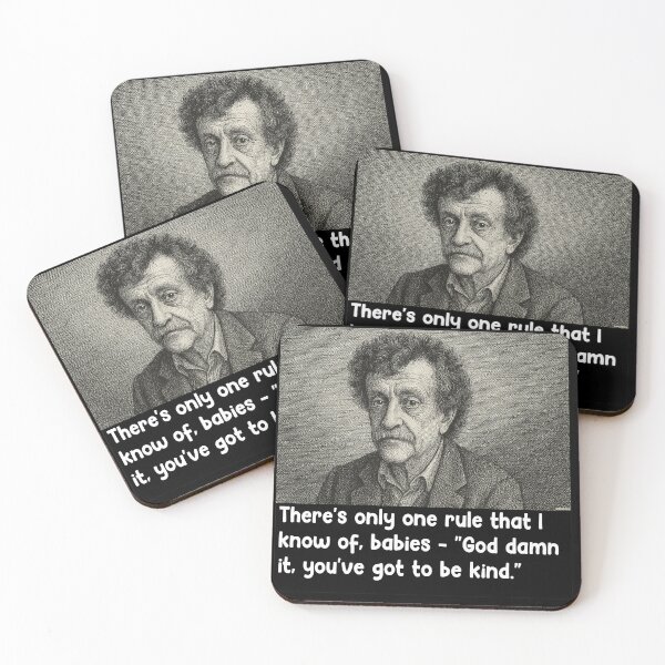 Item preview,  Vintage Vonnegut Portrait and Quote (WHITE) – Classic Essential Engraving Style Art Print "Babies You've Got To Be Kind" designed and sold by DiamondSkyShirt.