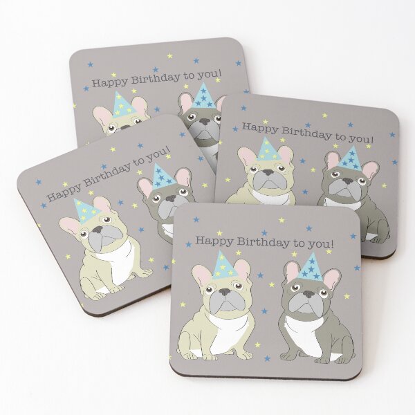 Item preview, Happy birthday French bulldogs designed and sold by Mountain-Point.