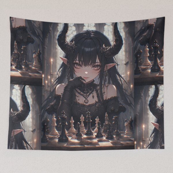 Item preview, Gothic demon playing chess designed and sold by ArtsJulian.