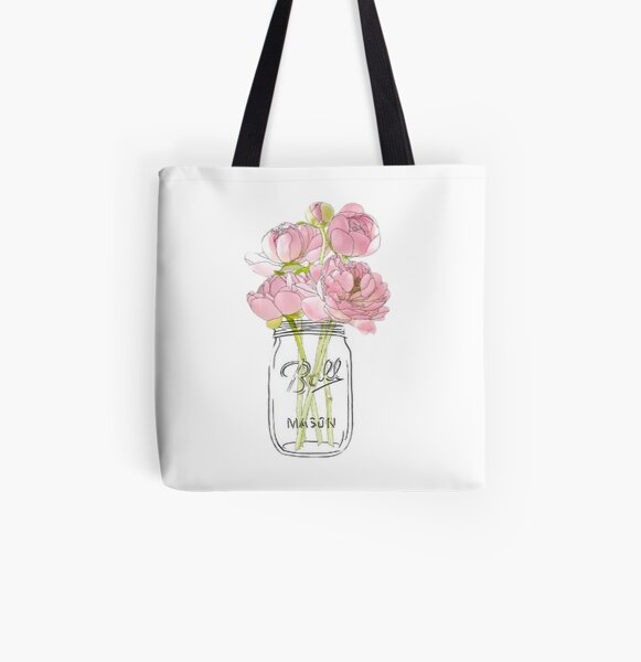 Flores en tarro de masón Bolsa estampada de tela