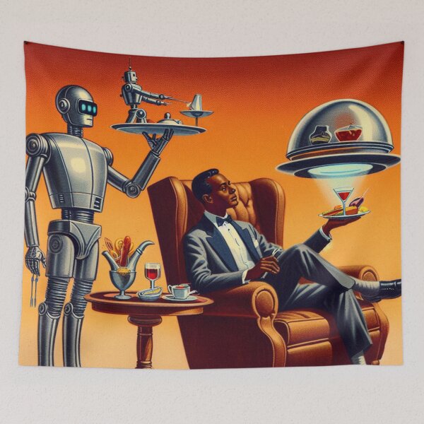 Item preview, Life in the Year 2000 – Retro Futurism Robot Butler Illustration (Color Edition) designed and sold by DiamondSkyShirt.