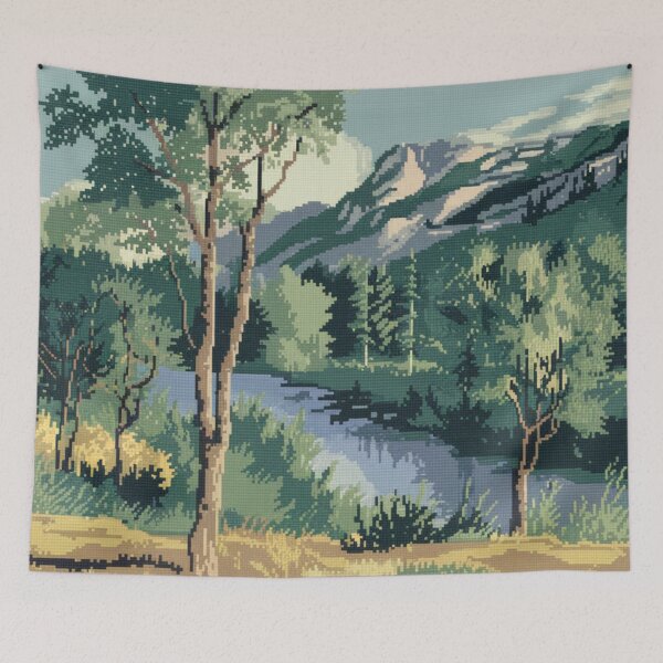 Item preview, French River Landscape Painting – Serene Countryside Nature Art designed and sold by CARRAANN.