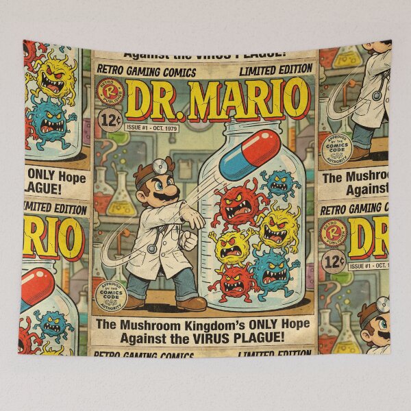 Item preview, Dr. Mario Retro Game Vintage Comic Cover Art designed and sold by Back2Collage.