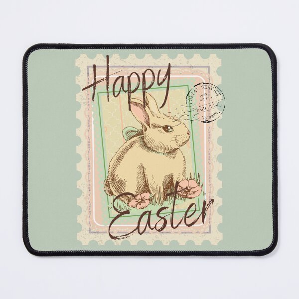 Item preview, Happy Easter Vintage Bunny Rabbit Stamp Antique Aesthetic Pink and Green designed and sold by Forevermore.