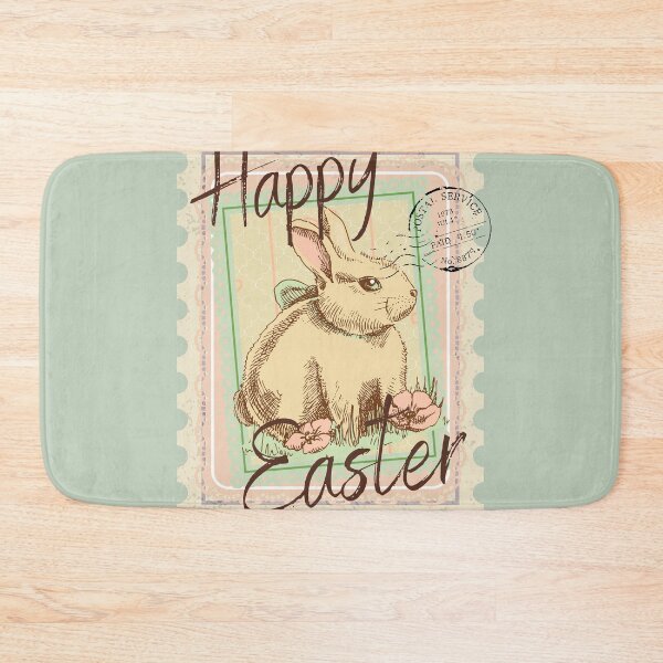 Item preview, Happy Easter Vintage Bunny Rabbit Stamp Antique Aesthetic Pink and Green designed and sold by Forevermore.