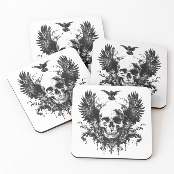 Item preview, Gothic Skull with Ravens – Dark Symmetrical Tattoo Style Blackwork Art designed and sold by inkoutninja.