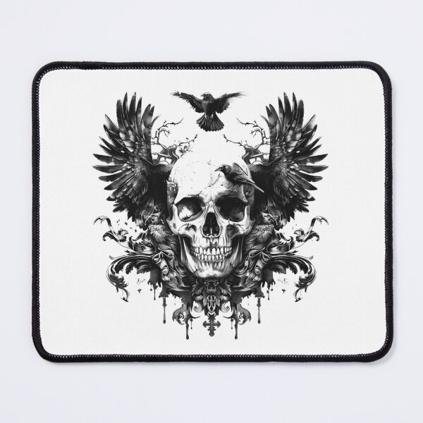 Item preview, Gothic Skull with Ravens – Dark Symmetrical Tattoo Style Blackwork Art designed and sold by inkoutninja.