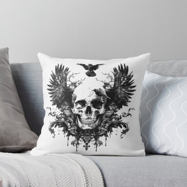 Item preview, Gothic Skull with Ravens – Dark Symmetrical Tattoo Style Blackwork Art designed and sold by inkoutninja.