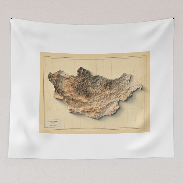 Item preview, 1962 Mongolia Shaded Relief Map 3D digitally rendered designed and sold by ThinkAboutMaps.