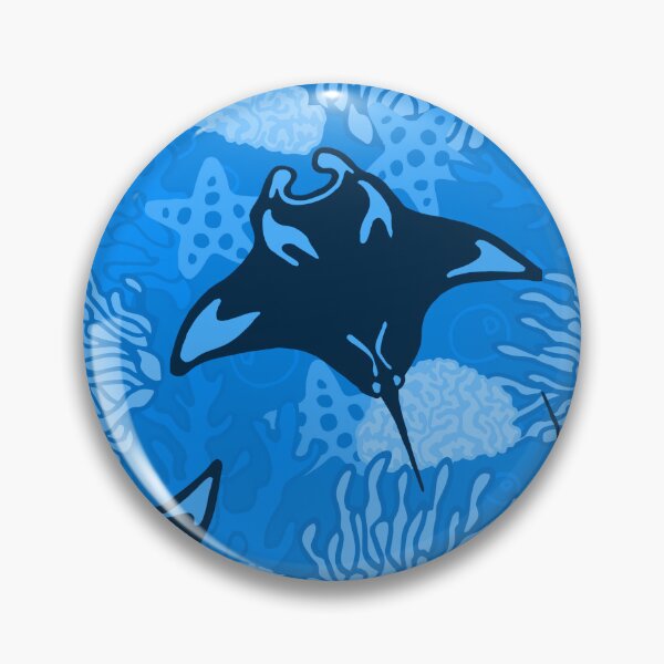 Item preview, Manta Ray and Coral Reef Pattern, Monochrome Blue Variant designed and sold by Free-Spirit-Meg.