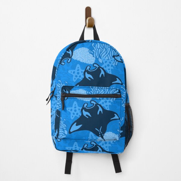 Item preview, Manta Ray and Coral Reef Pattern, Monochrome Blue Variant designed and sold by Free-Spirit-Meg.