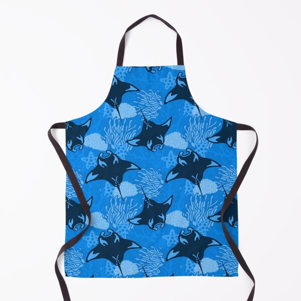 Item preview, Manta Ray and Coral Reef Pattern, Monochrome Blue Variant designed and sold by Free-Spirit-Meg.