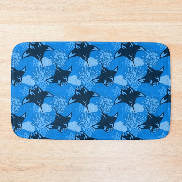 Item preview, Manta Ray and Coral Reef Pattern, Monochrome Blue Variant designed and sold by Free-Spirit-Meg.