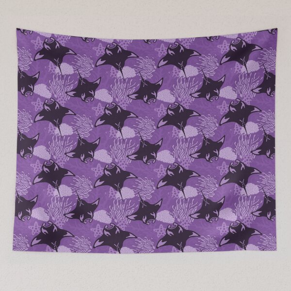 Item preview, Manta Ray and Coral Reef Pattern, Monochrome Purple Variant designed and sold by Free-Spirit-Meg.