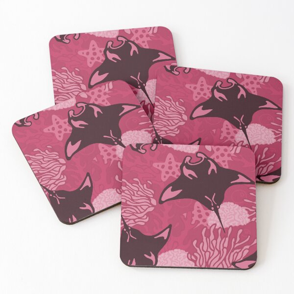 Item preview, Manta Ray and Coral Reef Pattern, Monochrome Magenta Variant designed and sold by Free-Spirit-Meg.