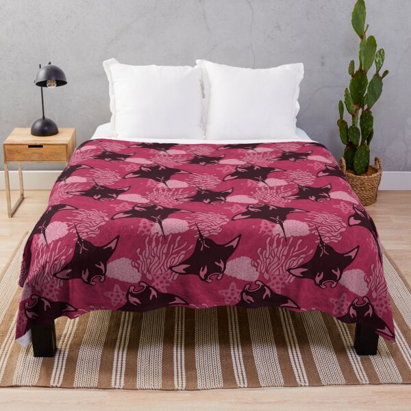 Item preview, Manta Ray and Coral Reef Pattern, Monochrome Magenta Variant designed and sold by Free-Spirit-Meg.