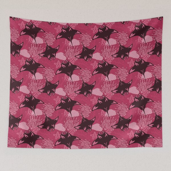 Item preview, Manta Ray and Coral Reef Pattern, Monochrome Magenta Variant designed and sold by Free-Spirit-Meg.