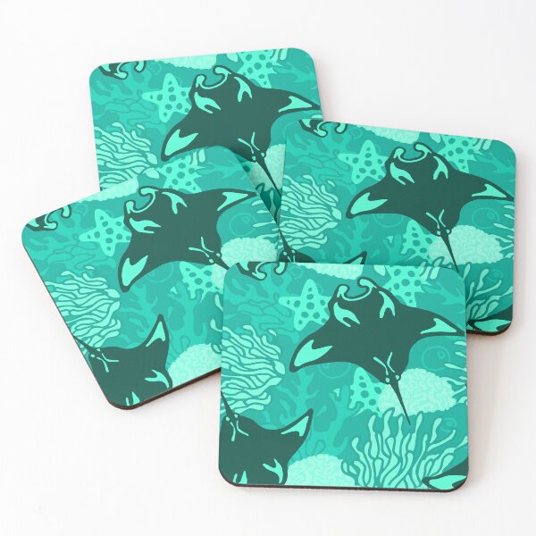 Item preview, Manta Ray and Coral Reef Pattern, Monochrome Sea Green Variant designed and sold by Free-Spirit-Meg.