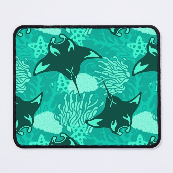 Item preview, Manta Ray and Coral Reef Pattern, Monochrome Sea Green Variant designed and sold by Free-Spirit-Meg.
