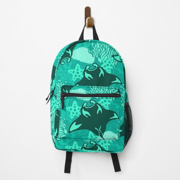 Item preview, Manta Ray and Coral Reef Pattern, Monochrome Sea Green Variant designed and sold by Free-Spirit-Meg.