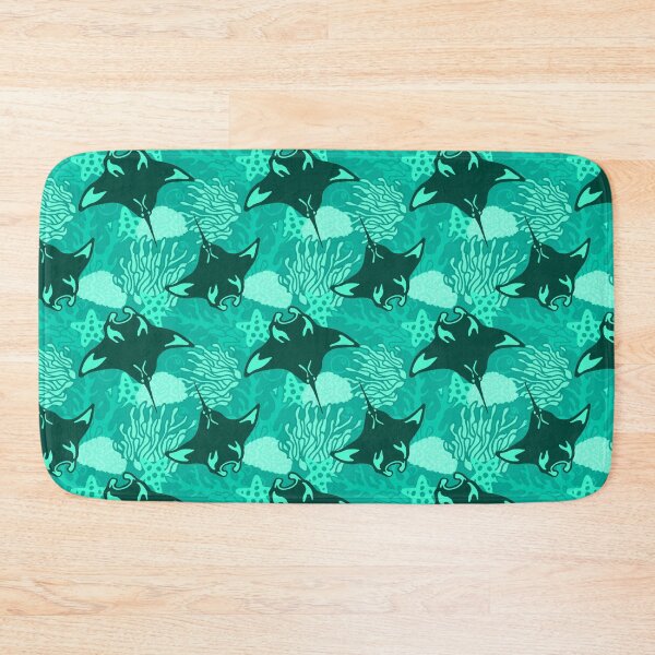 Item preview, Manta Ray and Coral Reef Pattern, Monochrome Sea Green Variant designed and sold by Free-Spirit-Meg.