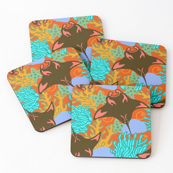 Item preview, Manta Ray and Coral Reef Pattern, Orange Variant designed and sold by Free-Spirit-Meg.