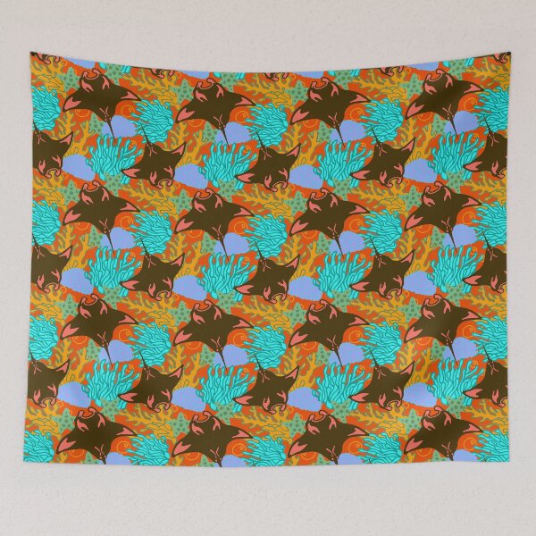 Item preview, Manta Ray and Coral Reef Pattern, Orange Variant designed and sold by Free-Spirit-Meg.