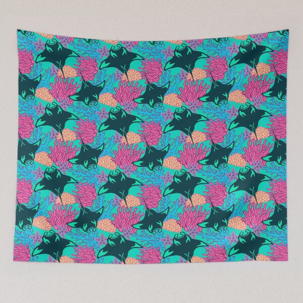 Item preview, Manta Ray and Coral Reef Pattern, Sea Green Variant designed and sold by Free-Spirit-Meg.
