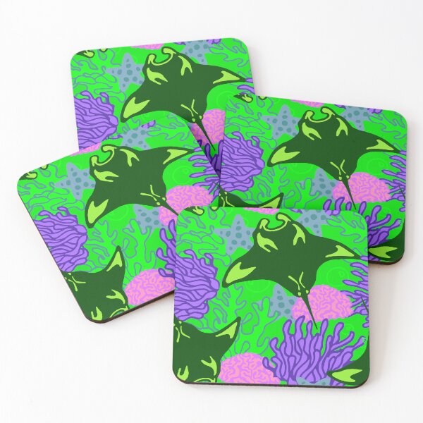 Item preview, Manta Ray and Coral Reef Pattern, Lime Green Variant designed and sold by Free-Spirit-Meg.