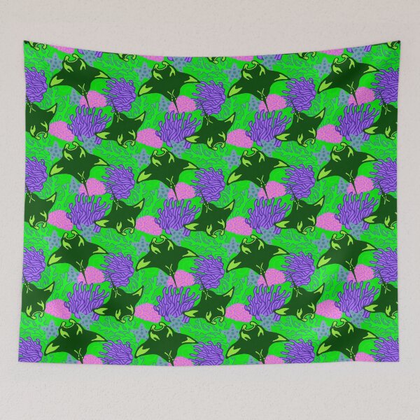 Item preview, Manta Ray and Coral Reef Pattern, Lime Green Variant designed and sold by Free-Spirit-Meg.