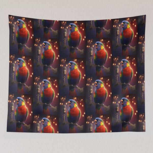 Item preview, Singing Rainbow Parrot - Parrot Art in Concert with Vintage Microphone designed and sold by Hipatye26.