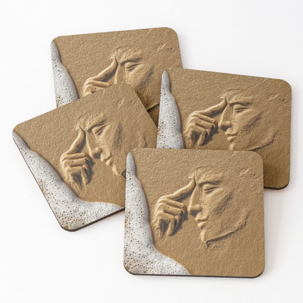Item preview, Thoughtful Face Portrait Carved In Wet Beach Sand designed and sold by chase-thewave.