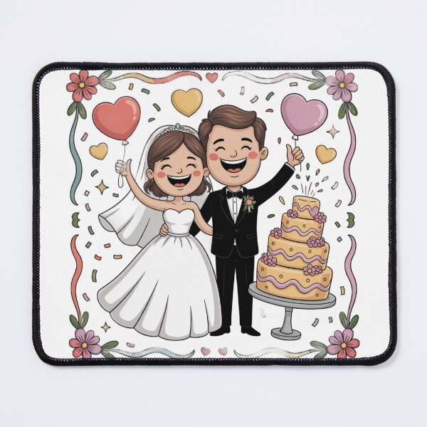 Item preview, Joyful Cartoon Bride & Groom with Wedding Cake - Festive Celebration Frame designed and sold by Midnight Veil Designs.