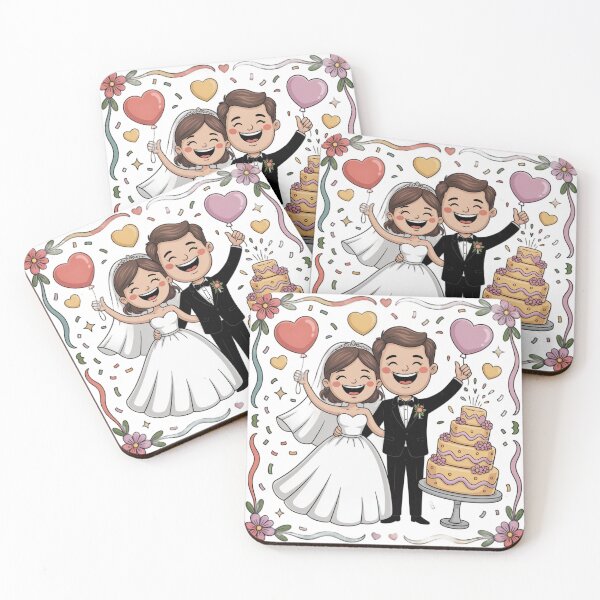 Item preview, Joyful Cartoon Bride & Groom with Wedding Cake - Festive Celebration Frame designed and sold by Midnight Veil Designs.
