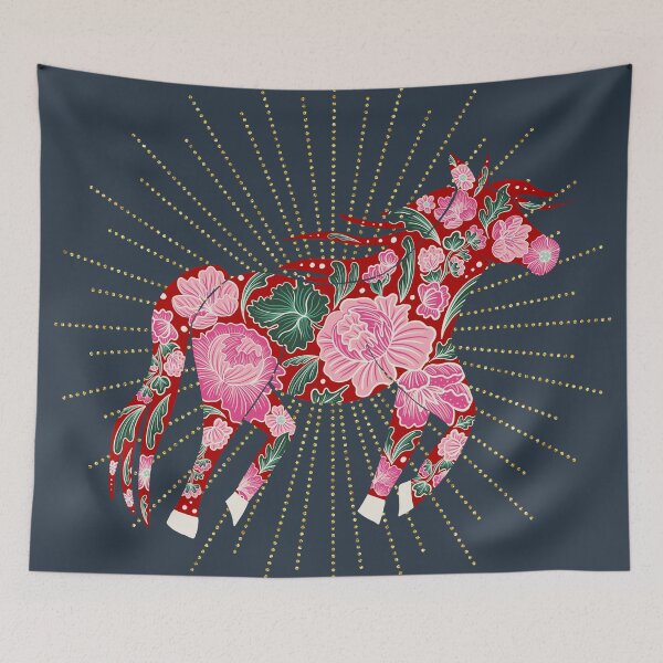 Item preview, Chinoiserie Horse Silhouette- red, pink and gold designed and sold by Home Cyn Home.