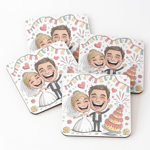 Item preview, Joyful Laughing Bride & Groom with Dripping Wedding Cake - Cartoon Celebration designed and sold by Midnight Veil Designs.
