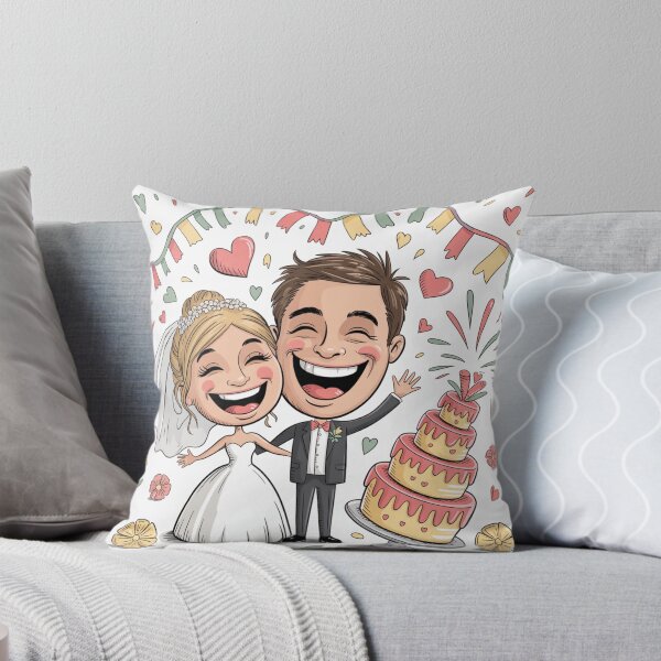 Item preview, Joyful Laughing Bride & Groom with Dripping Wedding Cake - Cartoon Celebration designed and sold by Midnight Veil Designs.