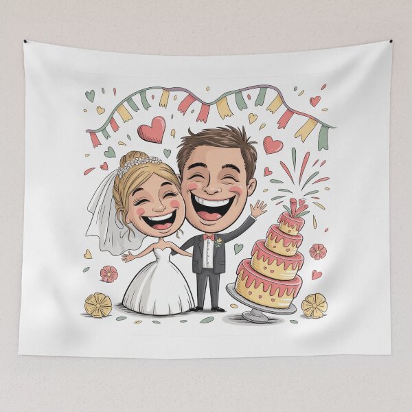 Item preview, Joyful Laughing Bride & Groom with Dripping Wedding Cake - Cartoon Celebration designed and sold by Midnight Veil Designs.