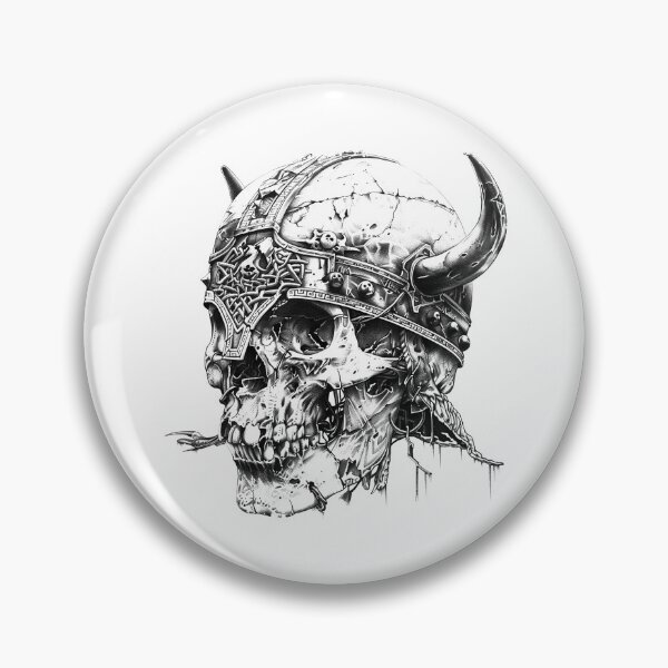 Artikelvorschau, Wikingerschädel mit gehörntem Helm – Tattoo-Stil im nordisch-gotischen Krieger-Look entworfen und verkauft von inkoutninja.