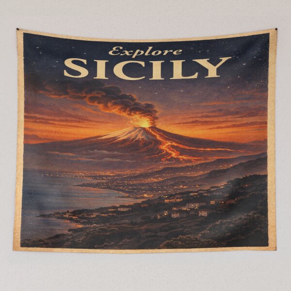 Item preview, Explore Sicily Vintage Travel Poster – Mount Etna Volcano Retro Italy Landscape Art designed and sold by Globalcitytees.