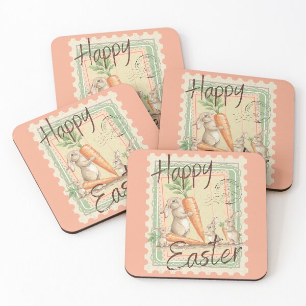 Item preview, Happy Easter Vintage ,Bunnies and Carrots, Rabbit Stamp designed and sold by Forevermore.