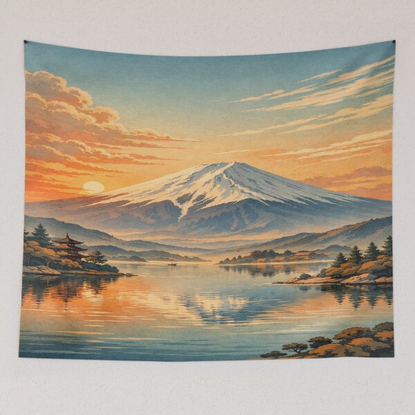 Item preview, Vintage Mount Fuji Japan Travel Poster – Retro Japanese Landscape Sunrise Wall Art designed and sold by Globalcitytees.