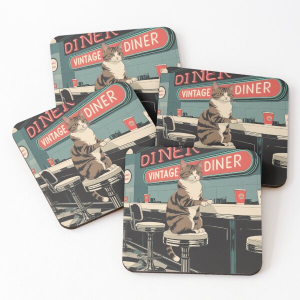 Item preview, Vintage Diner Tabby Cat Illustration designed and sold by LEO'S CREATURE　れおずくりーちゃー.